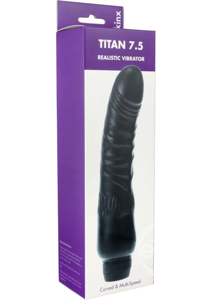Titan 7.5 Realistic Vibrator. This black vibe has a wonderfully veined penis shaped shaft. It has a multi-speed controller at the base and will deliver perfect pleasure every time.