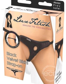 Lux Fetish Velvet Bikini Strap-On Adjustable Black